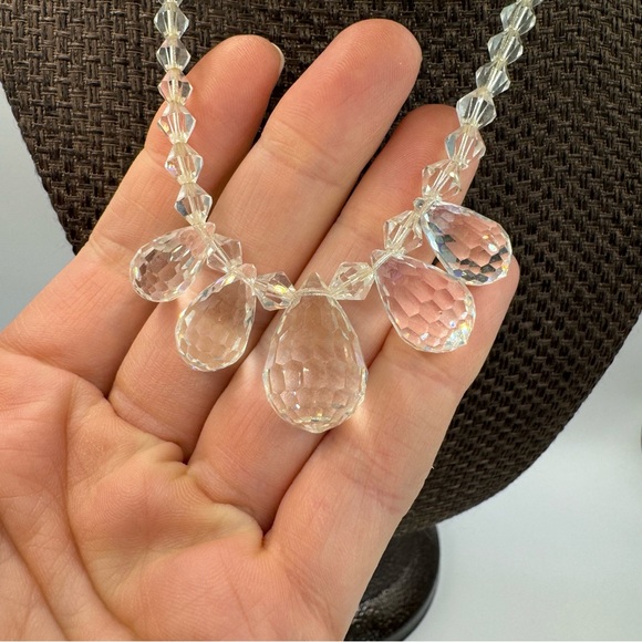 Vintage MCM briolette sparkling crystal glass necklace bicone aurora Borealis - Picture 13 of 13